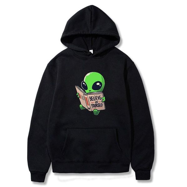 

men's hoodies & sweatshirts green alien prints believe in yourself oversize four season long sleeve hoodie fashion casual loose streetw, Black