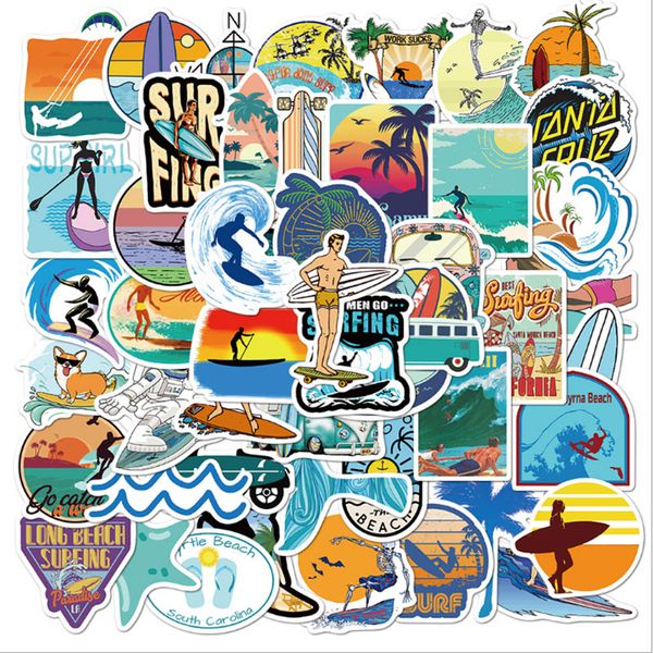 

50pcs summer beach surfing graffiti waterproof skateboard travel suitcase phone lapluggage stickers cute kids girl toys