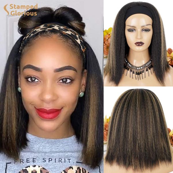 

stamped glorious synthetic kinky straight headband wigs 14 inch wig for black women yaki hair easy to wear