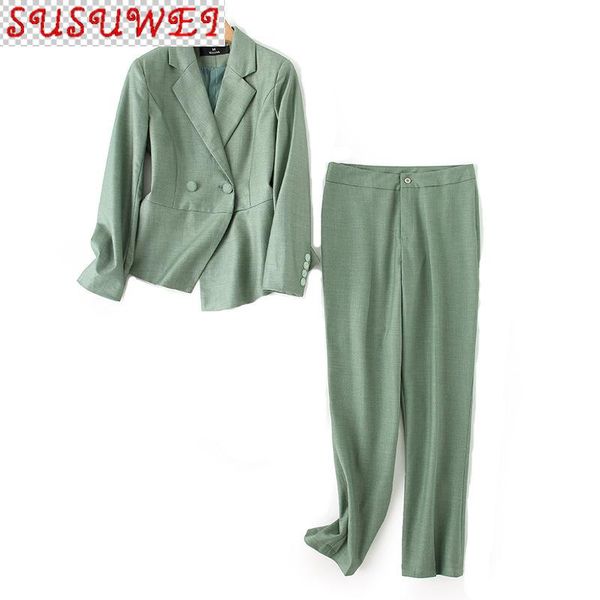 

autumn 2021 women's jacket small suit trousers two-piece professional simple ladies casual feet pants two piece, White