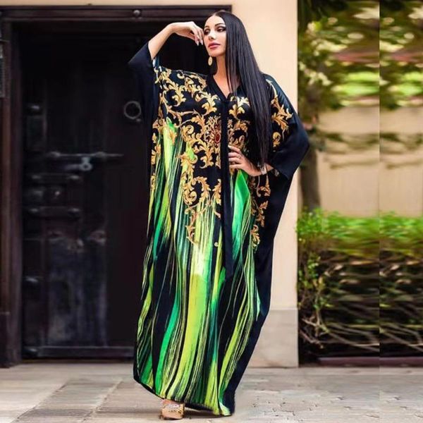

ethnic clothing 2021 muslim maxi dress for women print bow tie v neck short sleeve stretch plus size islamic african kaftan moroccan robe, Red