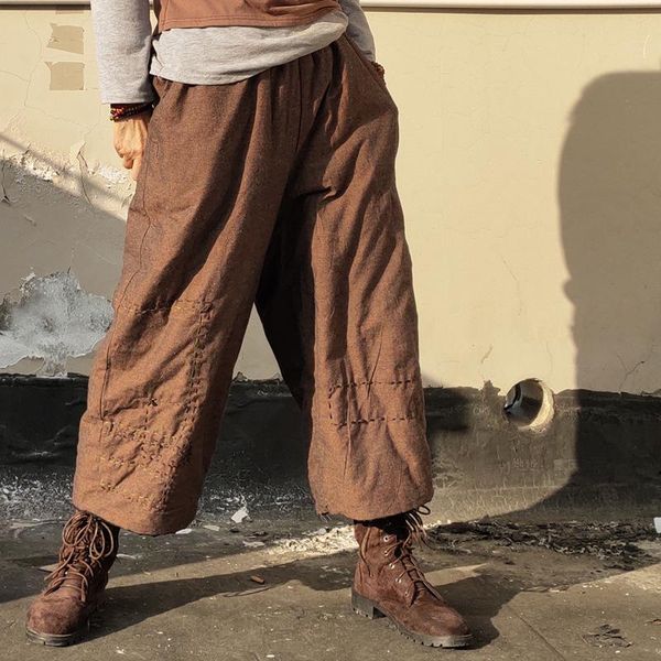 

women elastic waist solid color linen padded pants ladies embroidered trousers female winter women's & capris, Black;white