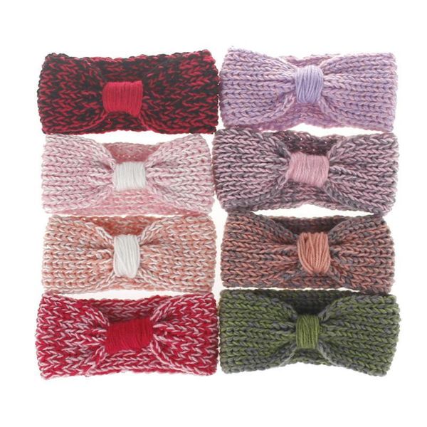

2021 winter baby knitted headband kids wool hairwrap ear warmer hair band crochet hair accessories girls bow headwear, Slivery;white