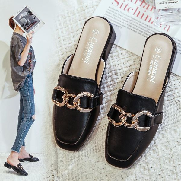

shoes women slippers flat luxury slides pantofle med loafers soft designer 2021 pu bling pvc fabric fashion hoof heels basic, Black