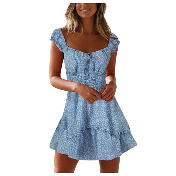 

women's swimwear summer floral print boho beach dress ruffle sleeve sweetheart neckline mini chiffon frenulum, White;black