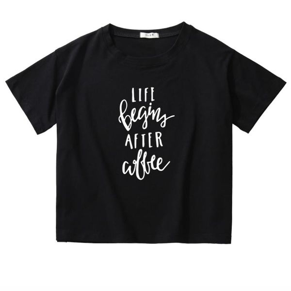 

women's t-shirt short sleeve fashion women crop round neck clothing life begins after coffee printed t shirt casual style female cotton, White