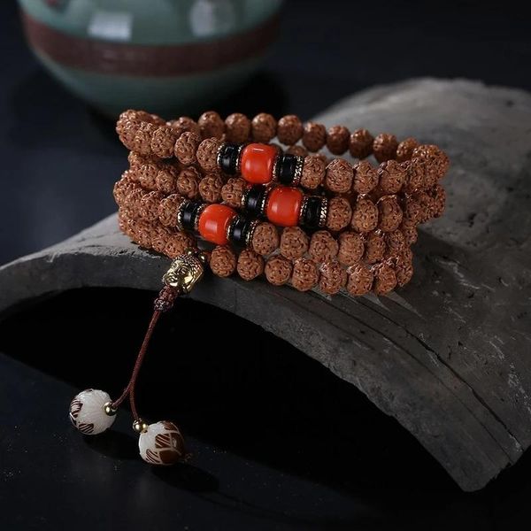 

link, chain natural rudraksha 108 mala beads bracelet tibetan buddhist prayer meditation necklace for women & men drop, Black