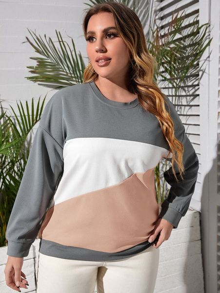 

plus color block drop shoulder sweatshirt a4iz#, Black