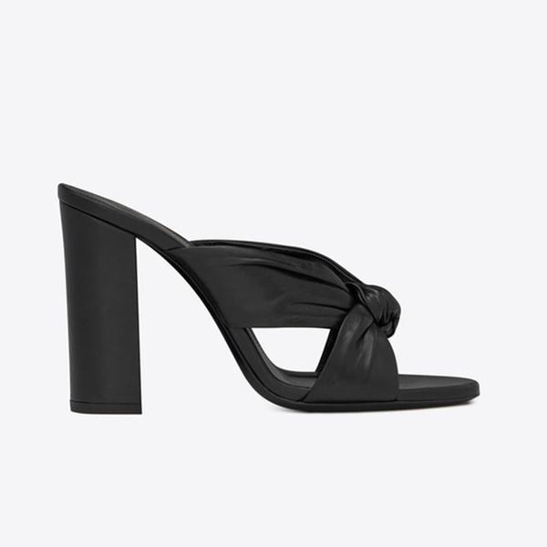 

gold chunky heel knotted sandals slides for women black leopard open toe high heels slippers summer shoe big size footwear