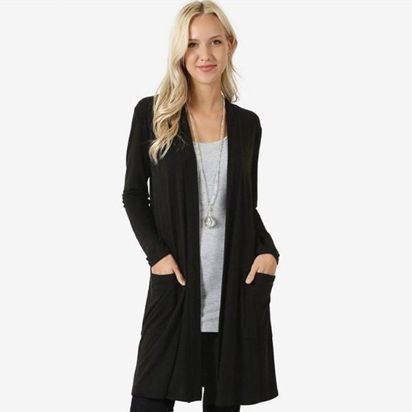 

women's jackets autumn winter women long sleeve knitted cardigan sweater thick warm pocket pull femme feminine coat, Black;brown