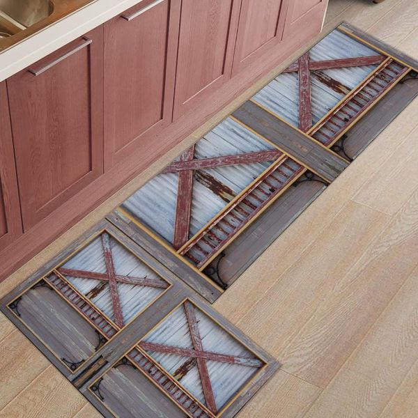 

wooden door brown retro style long kitchen mat home entrance doormat anti-slip bathroom rug floor decoration carpets