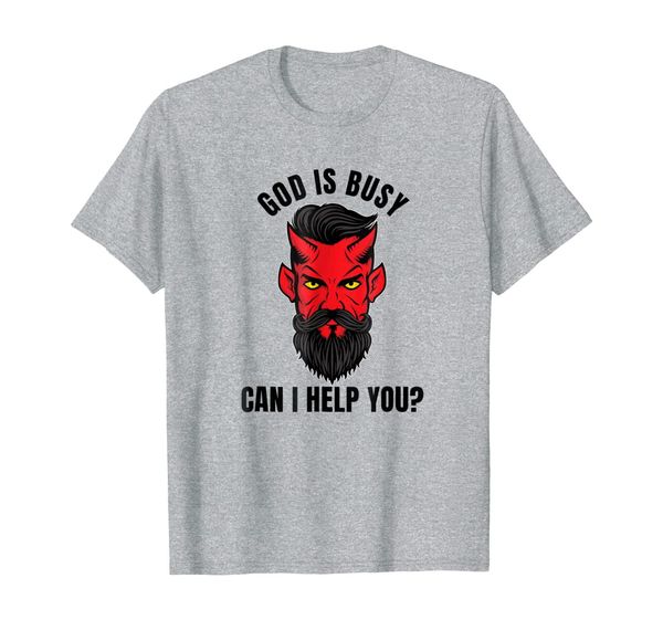 

god is busy can i help you t-shirt funny 666 satanism tee, White;black
