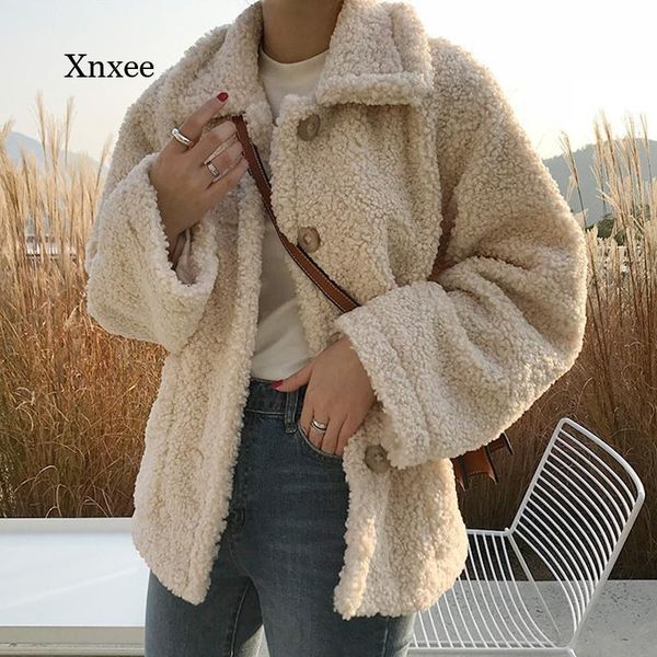 

women's jackets 2021 fall faux fur thick coat soft loose button plush ladies casual, Black;brown