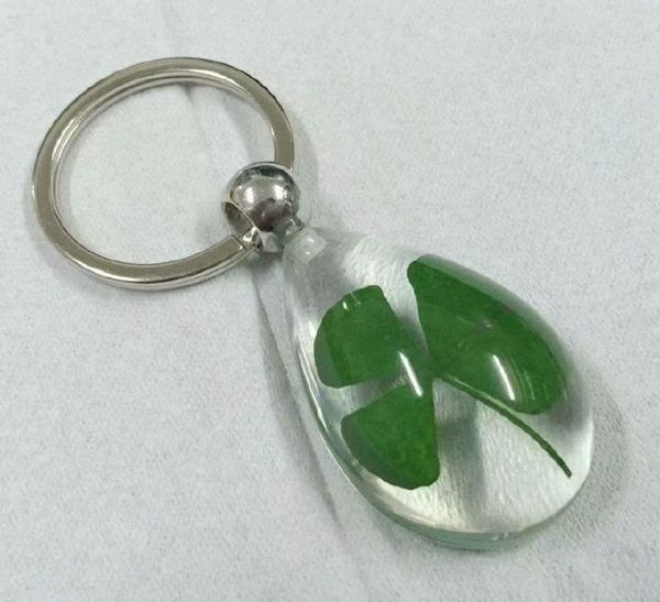 

10 pcs charming key ring real four leaf clover style lucid drop design back keychain, Slivery;golden