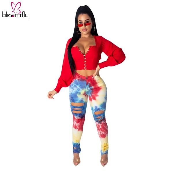 

women's jeans women summer hole skinny pencil classic tie dye galaxy print fashion bodycon denim long pants trousers 2021, Blue