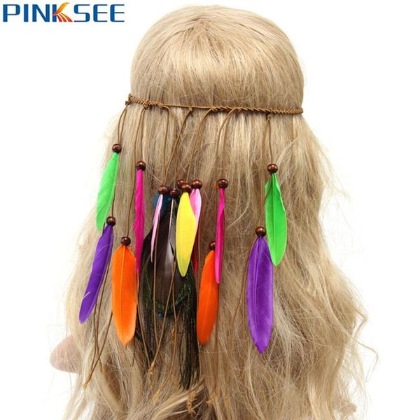 

hair clips & barrettes bohemian style feather headband ethnic hippie gypsy headdress peacock band for women girls accessories, Golden;silver