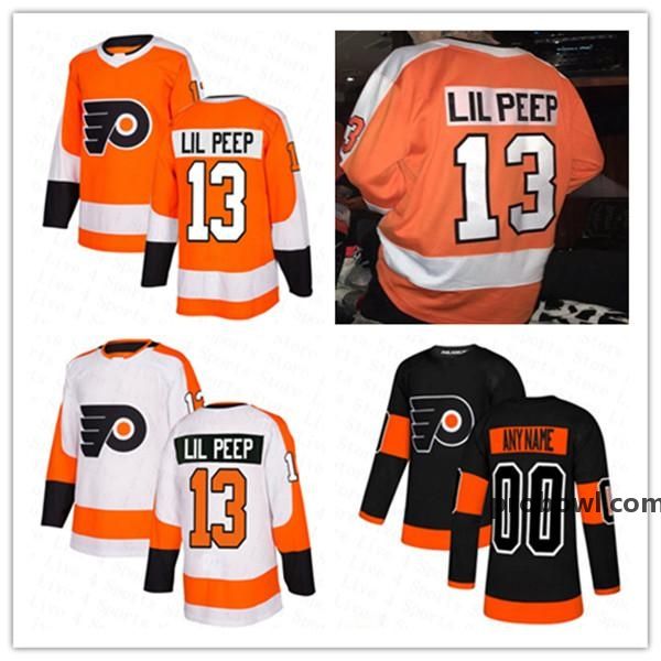

wholesale fashion star lil peep #13 philadelphia flyers hockey jerseys stitched name number orange mens s-xxxl, Black;red