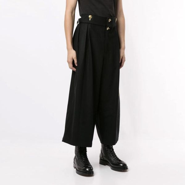 

s-6xl big yards men's trousers original design and homemade embroidered casual pants wide-leg skirt, Black