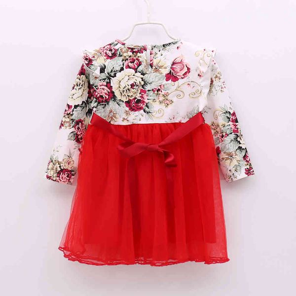

girl's dresses spring autumn princess party long sleeve kid clothing flower children d1eo, Red;yellow