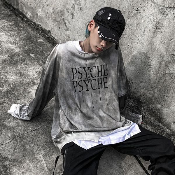 

hip hop gradient tie dye thin sweatshirts street fashion couple cotton tshirts spring autumn men's casual loose o-neck hoodies &, Black