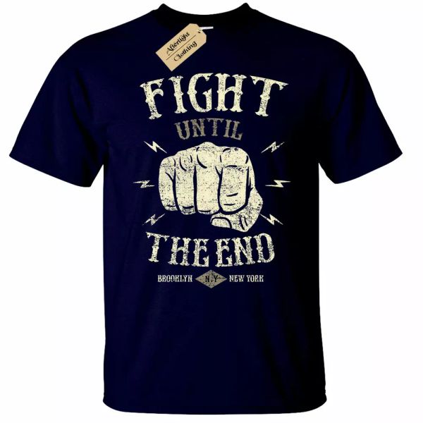 

fight until the end shirt mens brooklyn new york street top, White;black