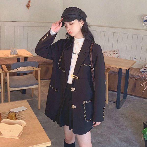 

women's suits & blazers women black vintage big size blazer lapel long sleeve loose fit jacket fashion tide spring autumn plus clothing, White;black