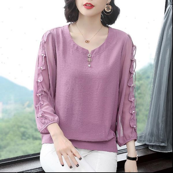 

women blouses spring autumn style chiffon shirts lady casual loose long sleeve o neck blusas df3057, White