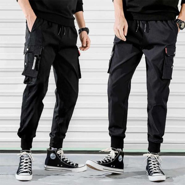 

men's pants mens multi-pocket harem pant men streetwear punk cargo hip hop casual trousers joggers male black
