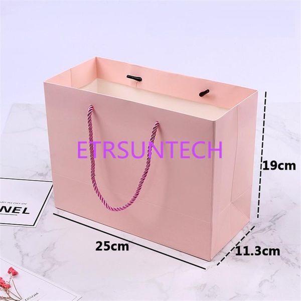 

gift wrap 300pcs pink paper bag with handle 25*11.3*19cm /wedding birthday party package bags / christmas year