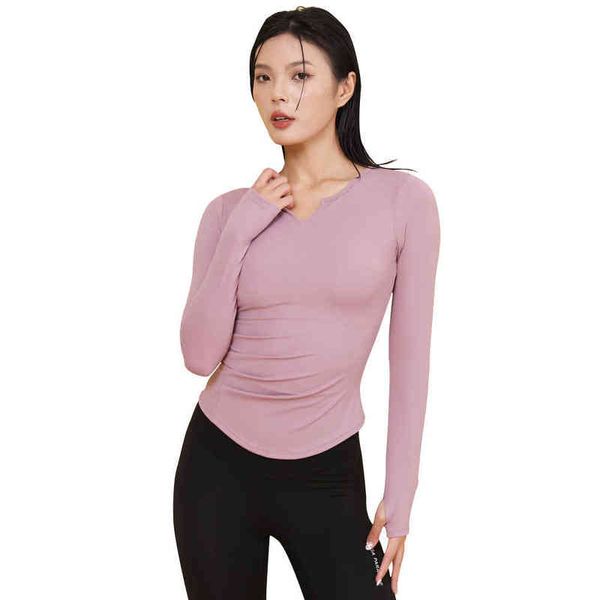 

women's t-shirt long sleeve yoga v-neck yoga 2022 autumn winter running fast drying tight fitns suit top, White