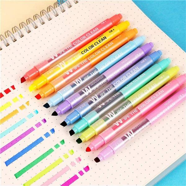 

highlighters haile 10 colors erasable highlighter dual tip marker pastel fluorescent pen art drawing doodling school stationary supplies, Black;red