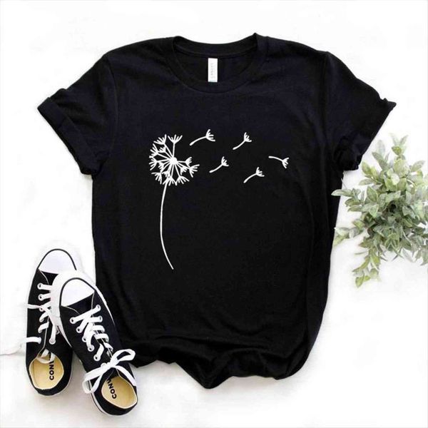 

wildflower dandelion print cotton casual women funny yong girl tee, White