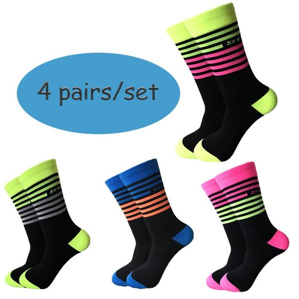 

pairs/set cycling socks stripe outdoor bike sports breathable men women running calcetines ciclismo, Black