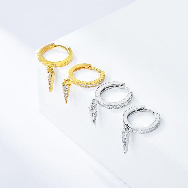 

hoop & huggie style zircon diamond ear studs 925 sterling silver pierced tapered earrings jewelry women, Golden;silver