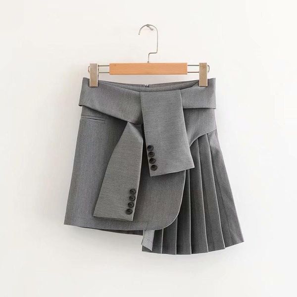 

summer solid high-waisted personality irregular pleated skirts womens, Black