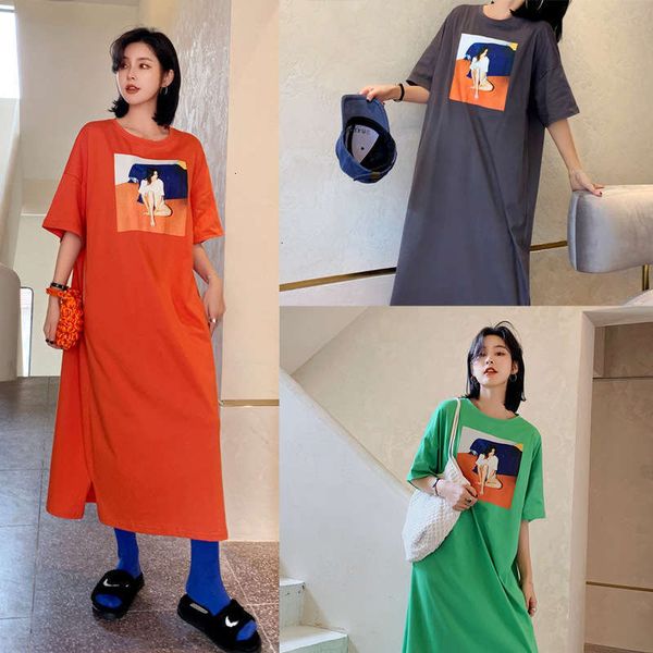 

dresses ss / casual long large abstract style short sleeve dress, Black;gray