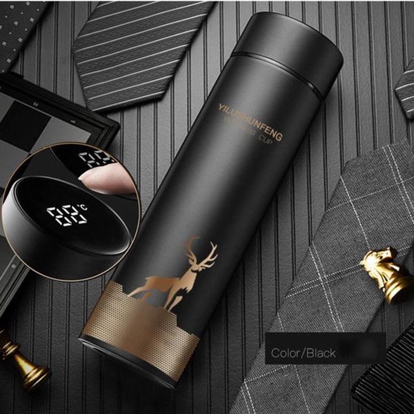 

500ml insulated water bottle smart led screen digital display stainless steel cup portable indoor outdoor tools bottles