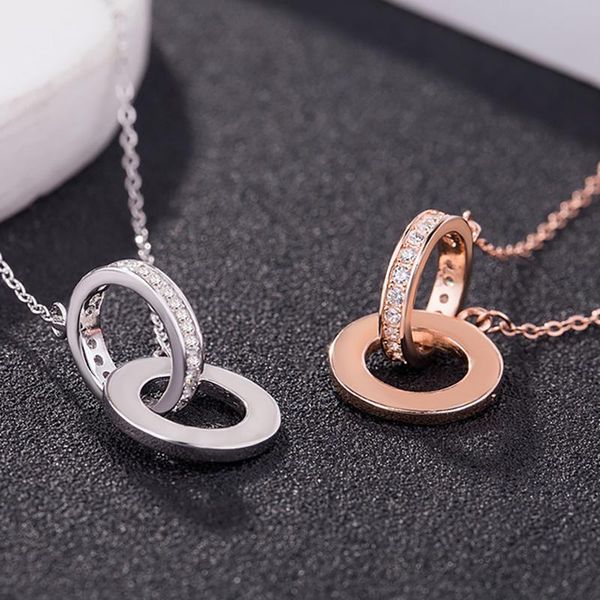 

silver jewelry c double ring micro set zircon clavicle necklace plating rose gold pendant chains