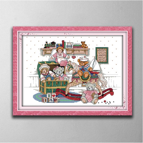 Urso brinquedo casa decoração pinturas, artesanal cruzar ferramentas de artesanato bordado bordado conjuntos de bordados contados impressão em tela dmc 14ct / 11ct