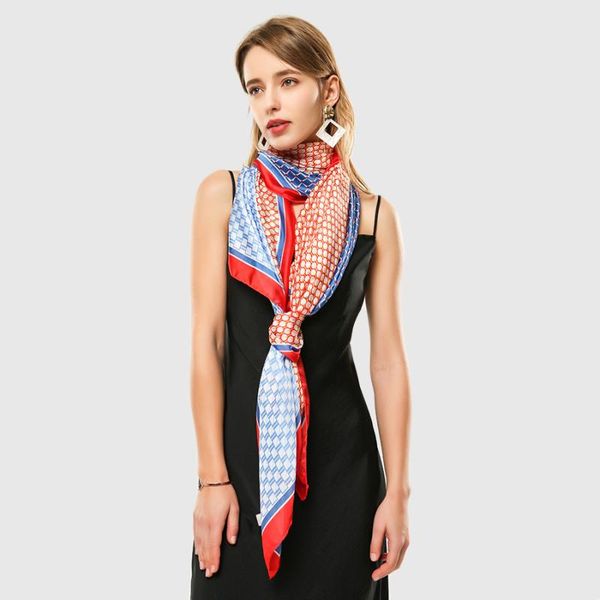 

scarves geometric pattern silk neck scarf large print stylish foulard sun beach wrap [3379], Blue;gray