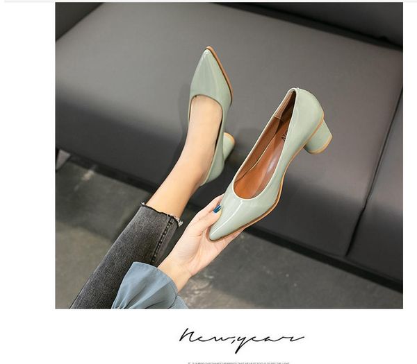 

women's shoes spring and autumn high coarse heel pointed end @umas11, Black