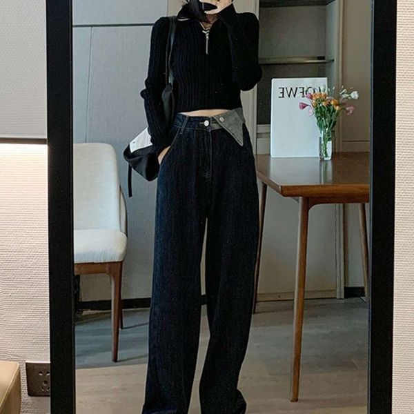 

fat sister size slim blue loose autumn high waist