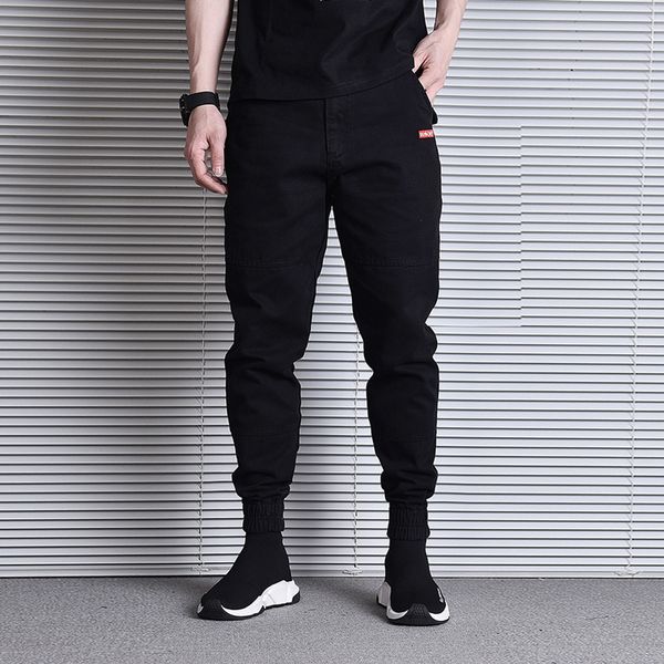 

jeans japanese fashion jeans loose fit multi pockets casual cargo vintage designer harem trousers hip hop joggers pants men, Blue