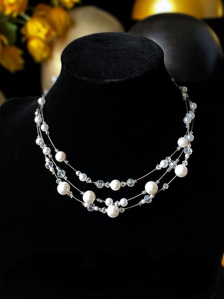

chokers bridal accessories crystal pearl necklace, Golden;silver