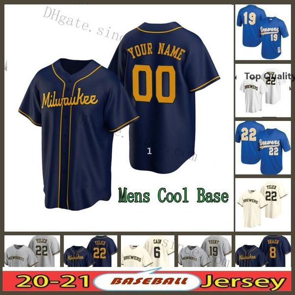 

custom milwaukee 22 christian yelich jersey 19 robin yount lorenzo cain keston hiura brandon woodruff luis urias kolten wong jerseys, Blue;black