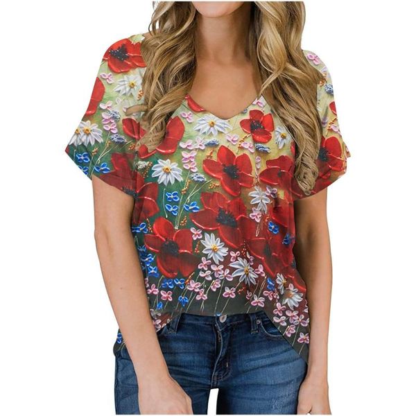 

plus size tshirt fashion womens casual v-neck pocket loose cows printing t-shirts short sleeve beach street wear women's t-shirt, White