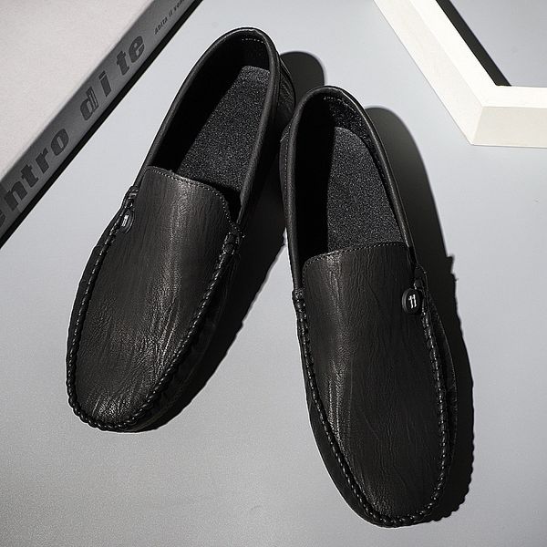 

414243 size spring new driving peas shoes casual trend flat bottom slip on large size super migration cold sticky mens shoes, Black