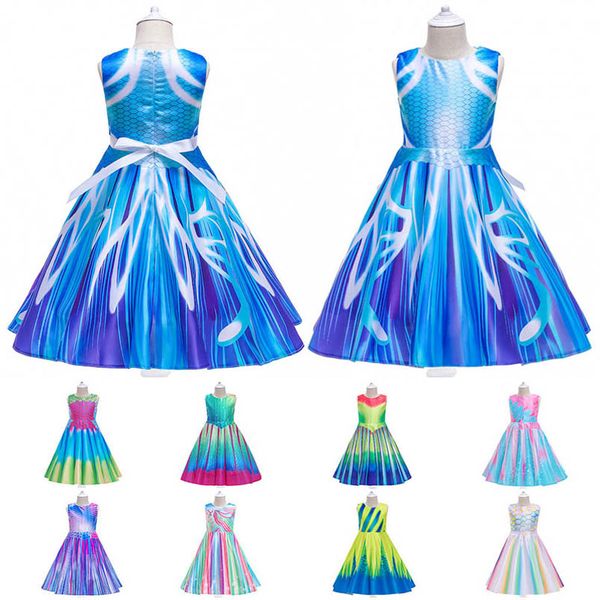 

girls dresses kids clothes children clothing princess long cartoon dress wear ball gown b8243, Red;yellow