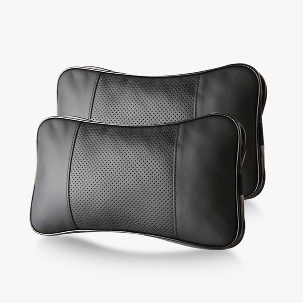

seat cushions genuine leather car headrest plush neck pillow auto cotton pair head lumbar support cowhide suede cushion black universal