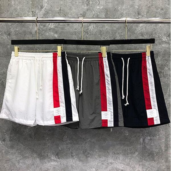 

shorts fashion tb thom brand casual men summer beach sports trousers vertical striped panelled jogger track shorts, White;black